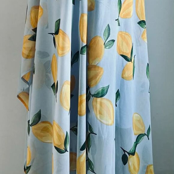 Melanie Lyne Icy Blue Lemon Print Asymmetrical Overlay Chiffon Maxi Dress – US 2 - Picture 6 of 15